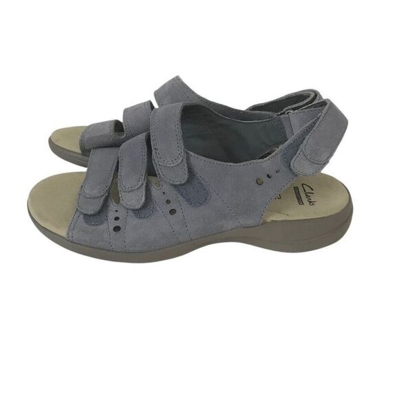 Clarks Soft Cushion Women's Size 8 Blue Suede Strappy Shoes Sandals Saylie New - Picture 6 of 6